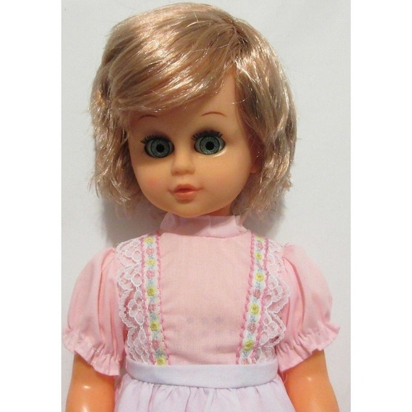 Vintage TM Toys Stella Doll Plastic Cute Cherry Blonde Big Eyes Pink Dress 17in - Picture 4 of 14